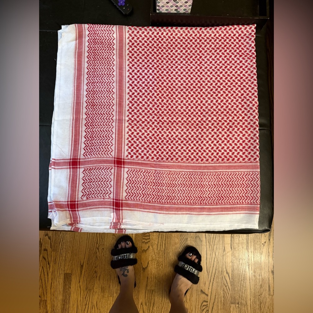 Red and White Patterned Scarf